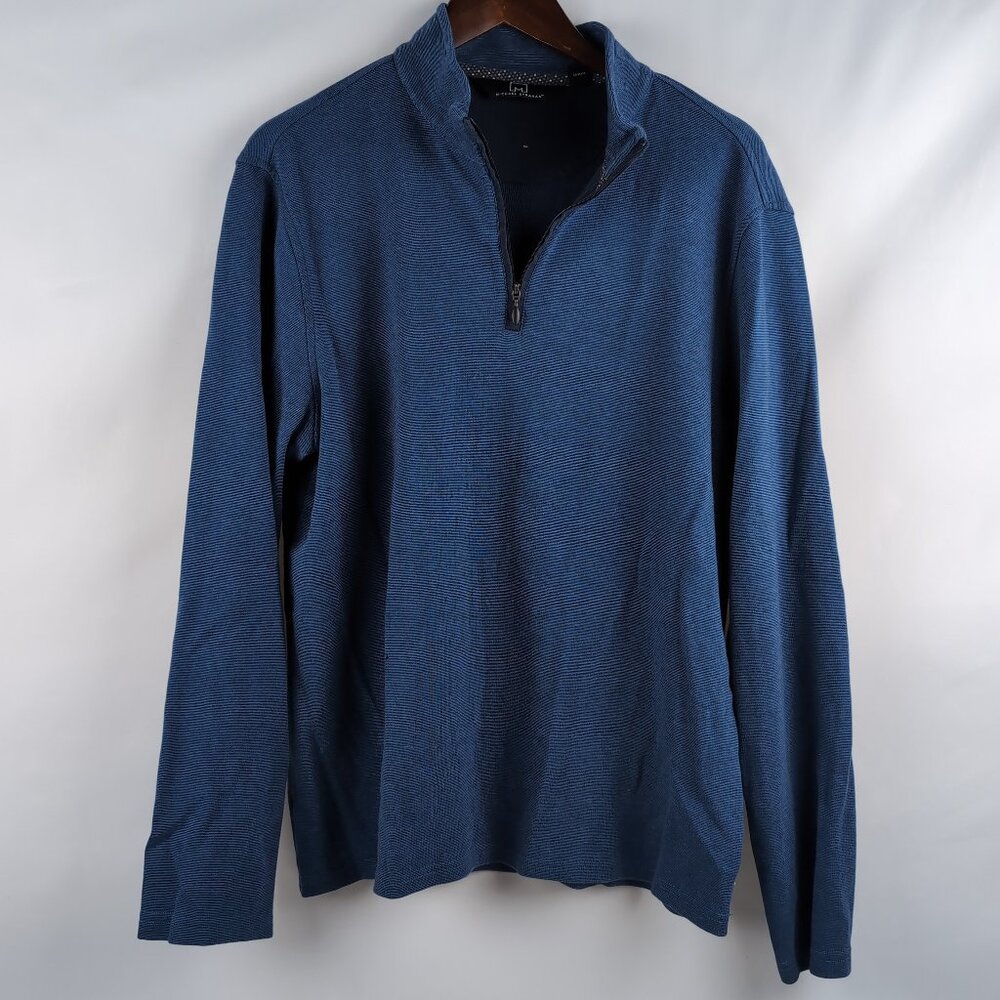 Michael Strahan Men's Blue 1/4 Quarter Zip Sweater Modern Fit, Large